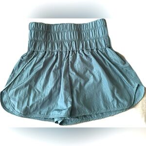 Automet Teal High Waisted Smocked Waist Shorts